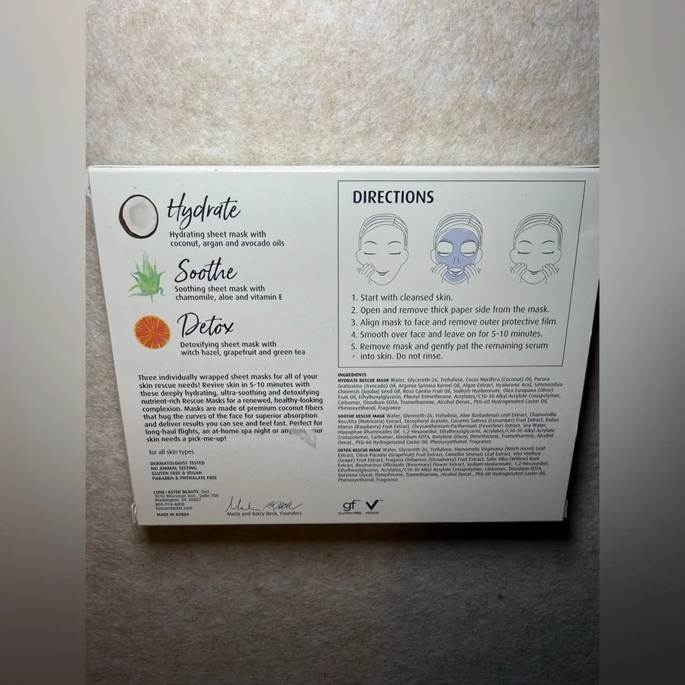 Lune+Aster 5 Minute Rescue Sheet Mask Assortment Trio NWT